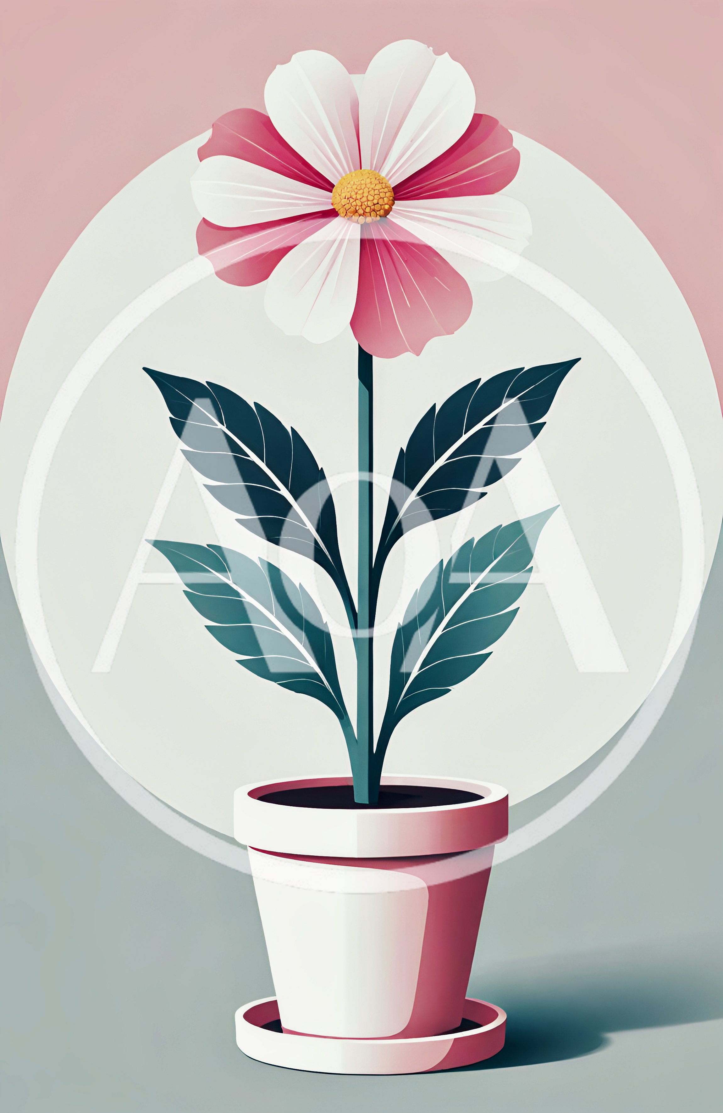 Minimalist Illustration of a Potted Flower