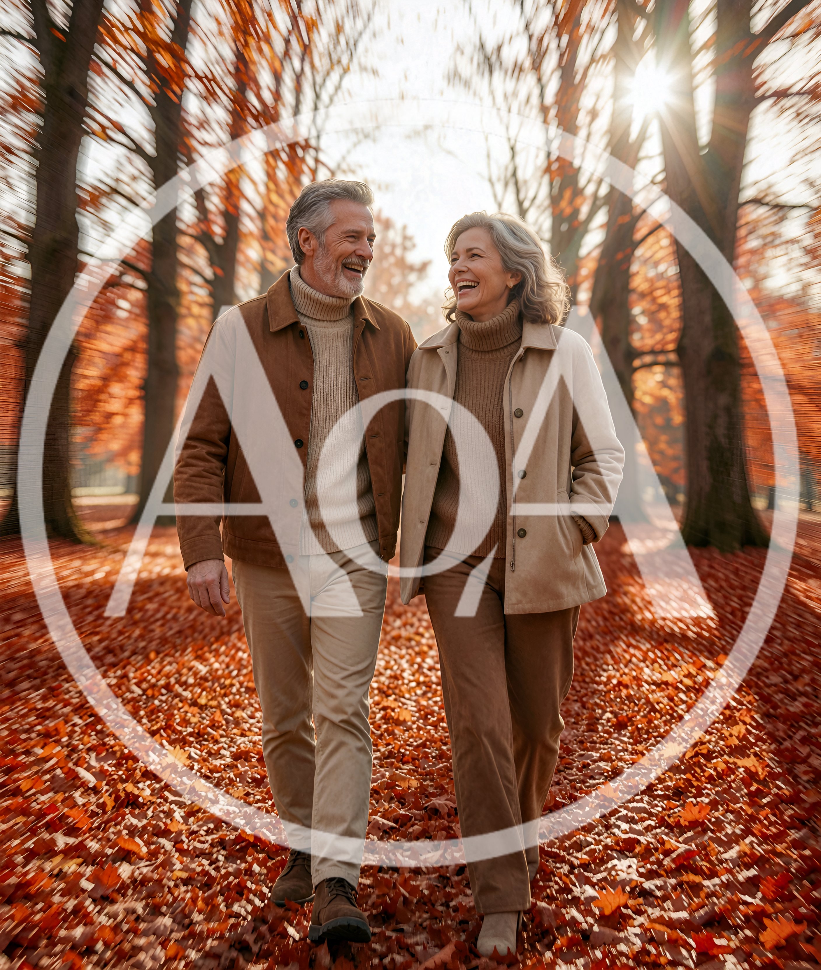 Happy Senior Couple Walking Through Autumn Forest
