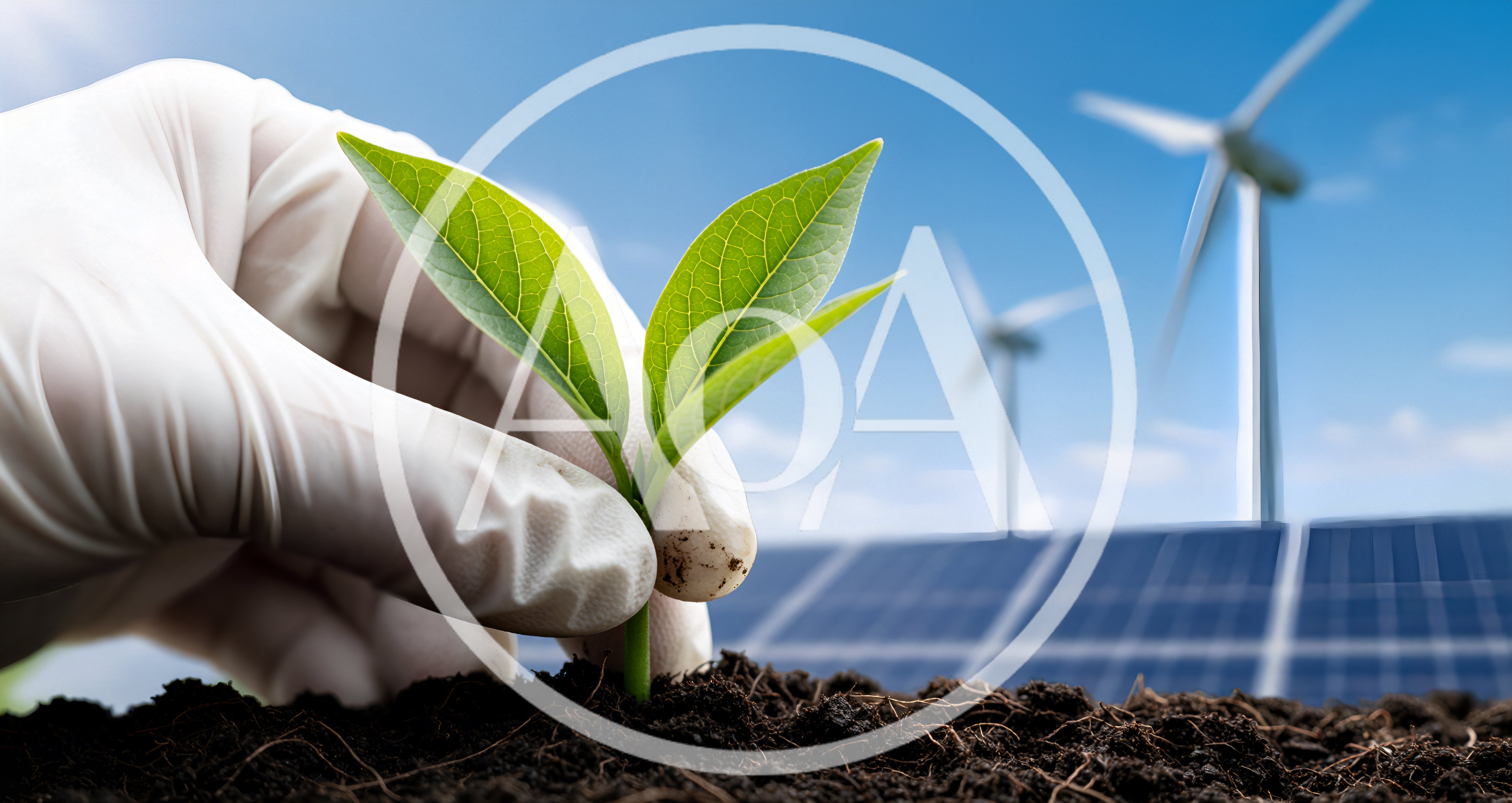 Hand In Glove Planting Green Sprout With Renewable Energy