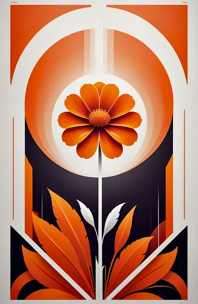 Abstract Orange Flower Art Deco Illustration