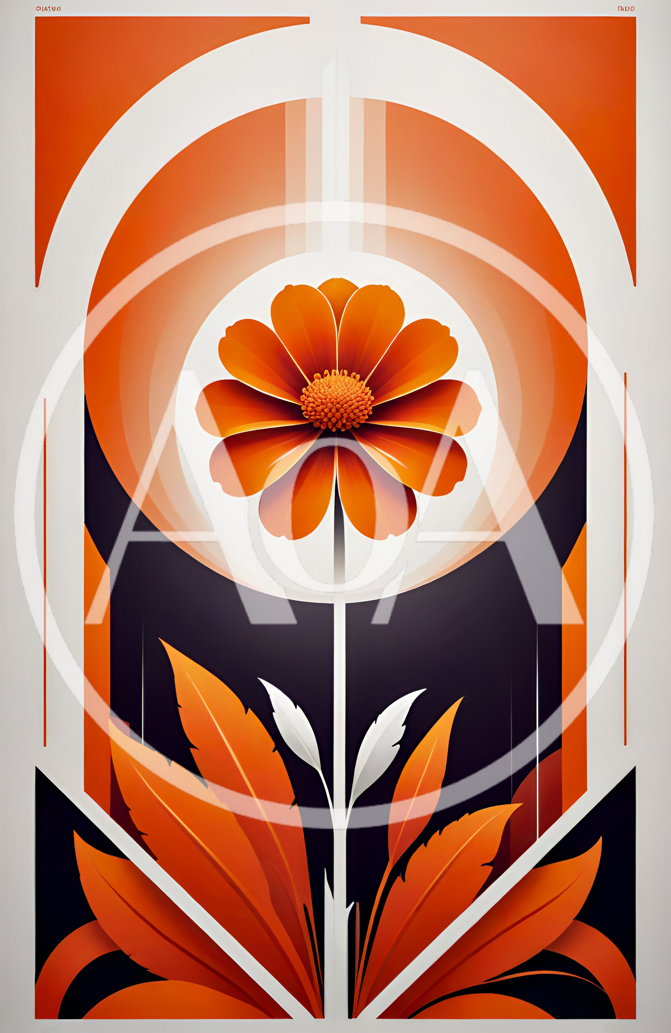 Abstract Orange Flower Art Deco Illustration