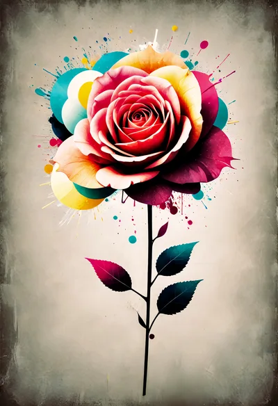 Abstract Watercolor Rose Illustration With Paint Splatters