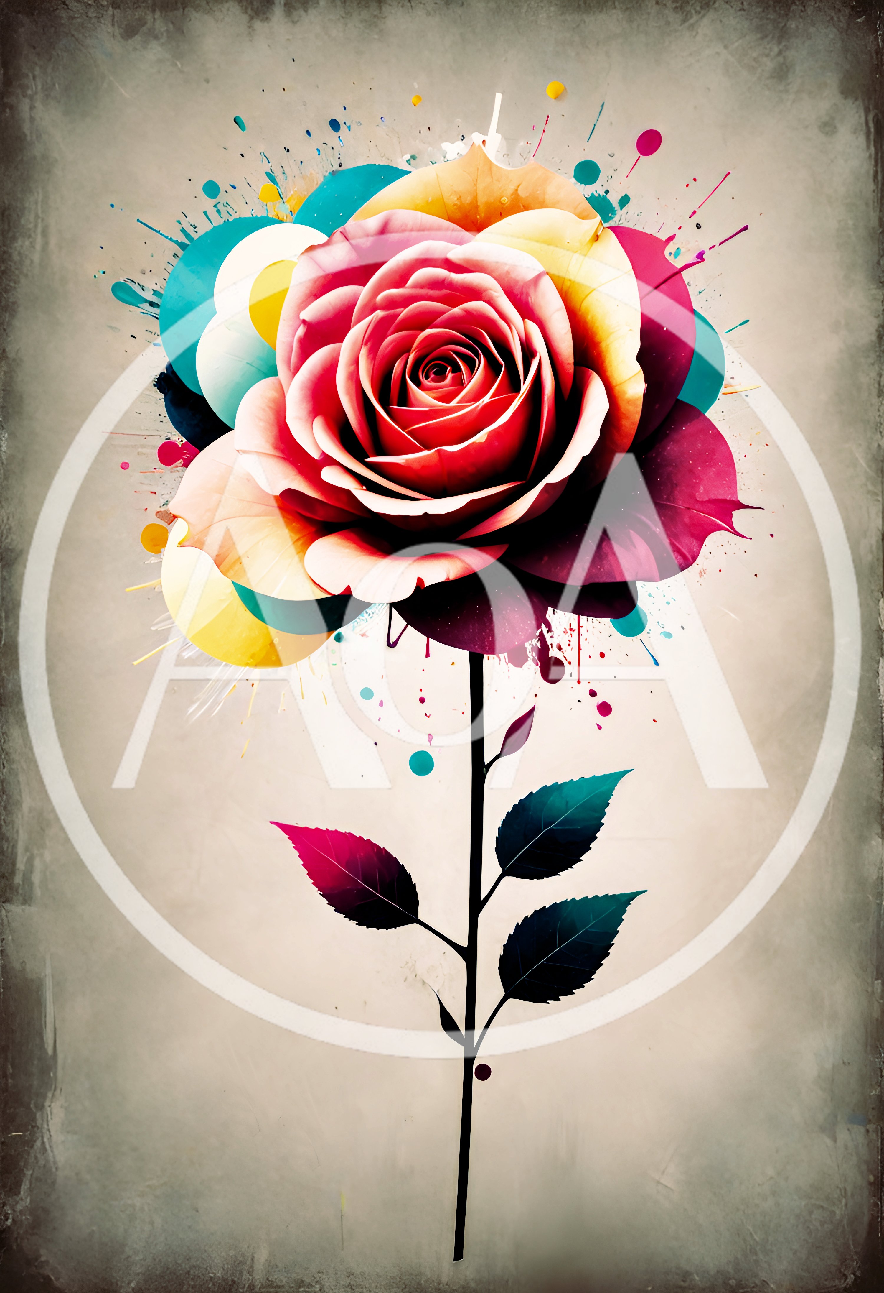 Abstract Watercolor Rose Illustration With Paint Splatters