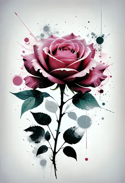 Watercolor Illustration Of A Single Pink Rose