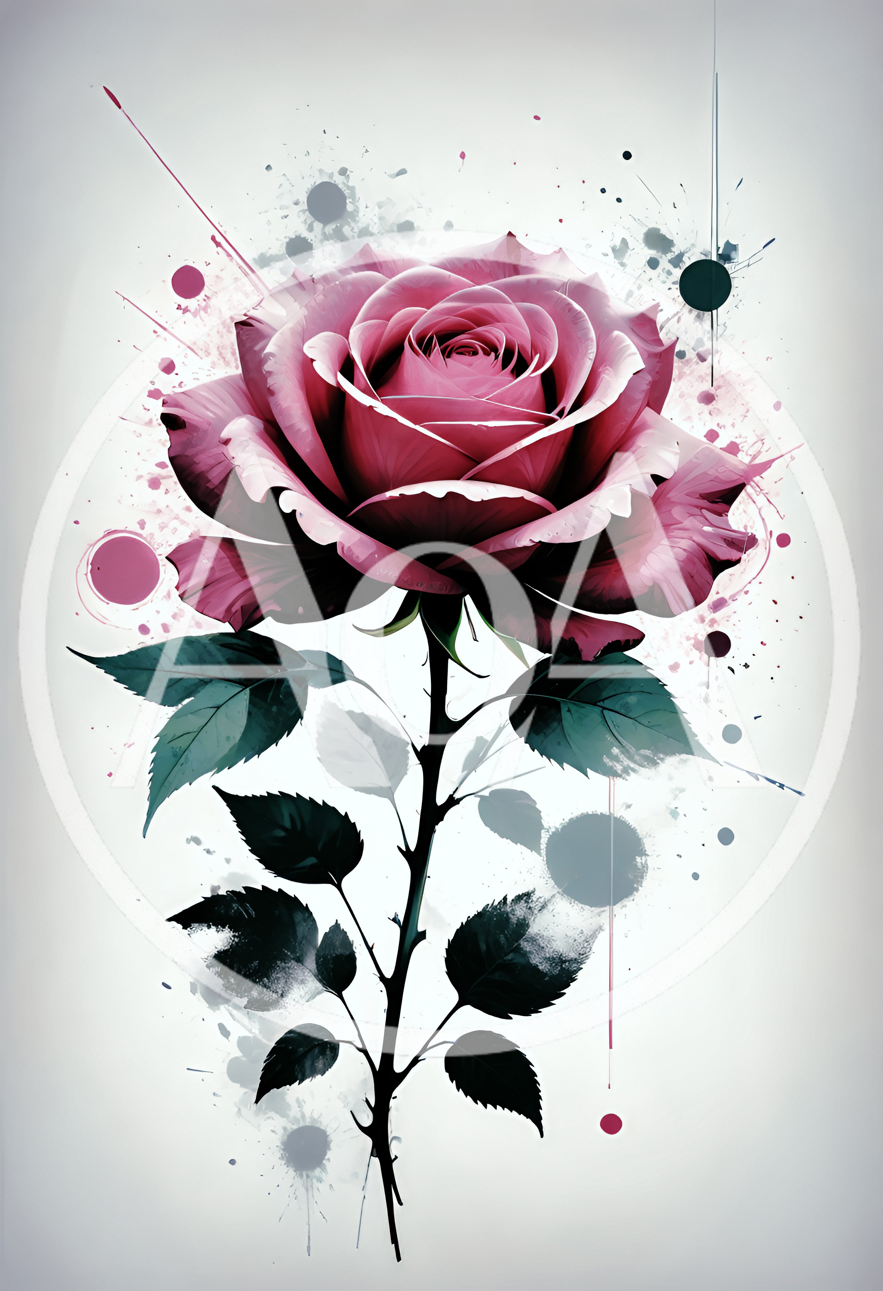 Watercolor Illustration Of A Single Pink Rose
