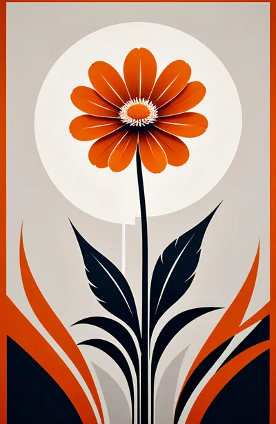 Minimalist Orange Flower Illustration With Geometric Background