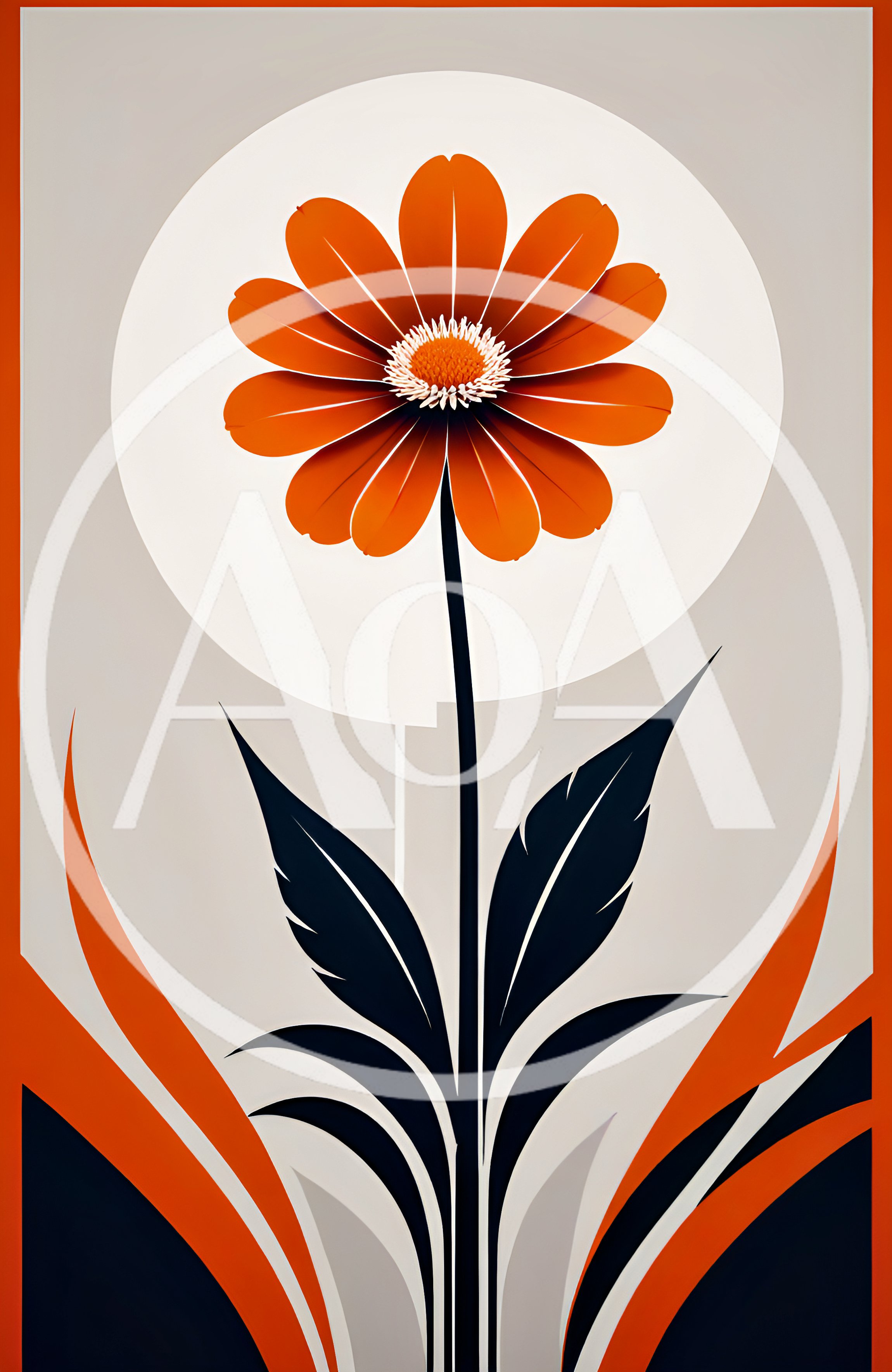 Minimalist Orange Flower Illustration With Geometric Background