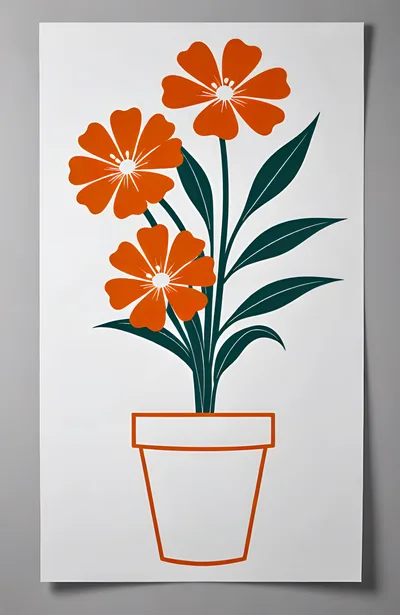 Minimalist Illustration Of Orange Flowers In A Pot