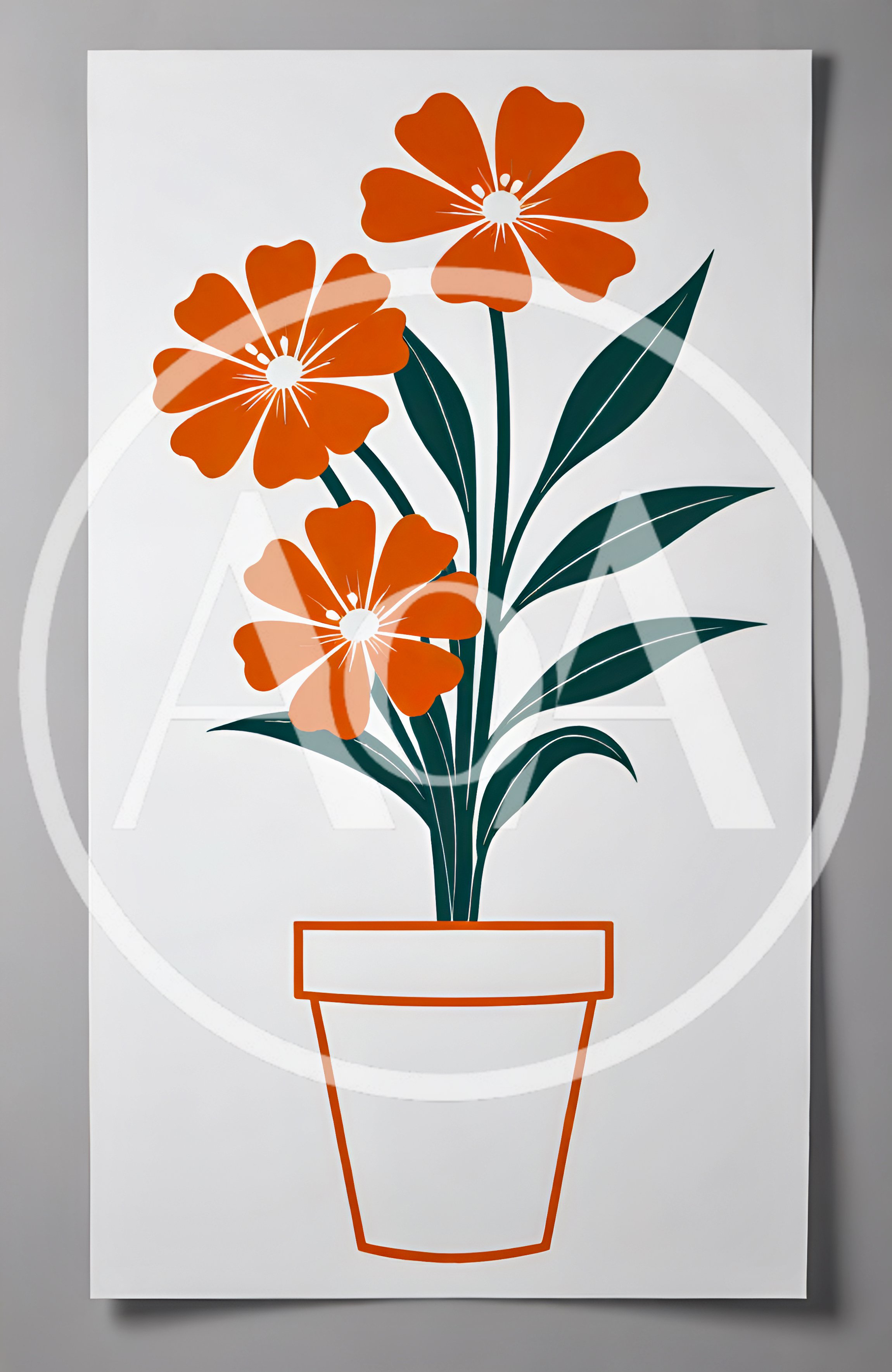 Minimalist Illustration Of Orange Flowers In A Pot