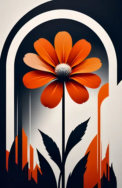 Stylized Orange Flower In Minimalist Archway