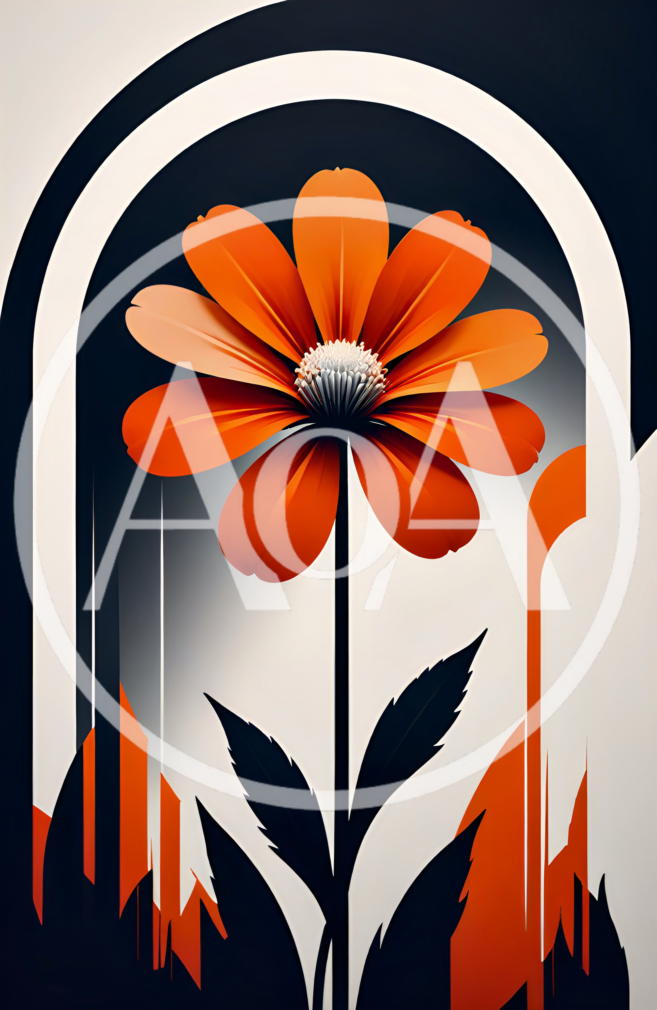 Stylized Orange Flower In Minimalist Archway