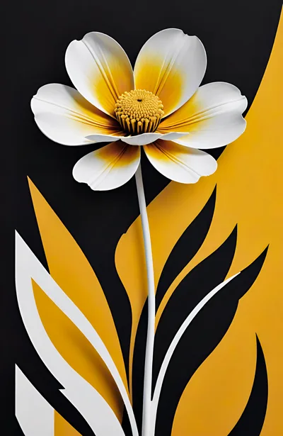 Stylized White And Yellow Flower Graphic Illustration
