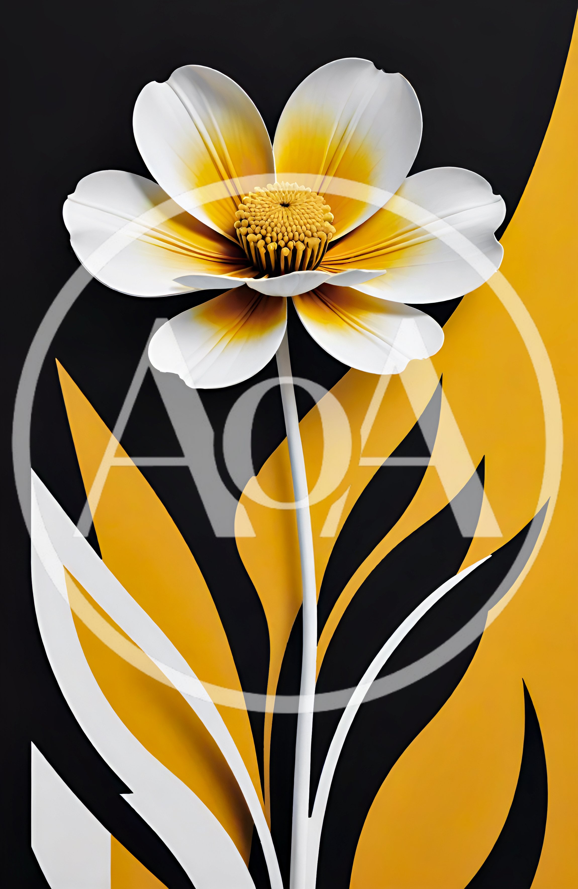 Stylized White And Yellow Flower Graphic Illustration