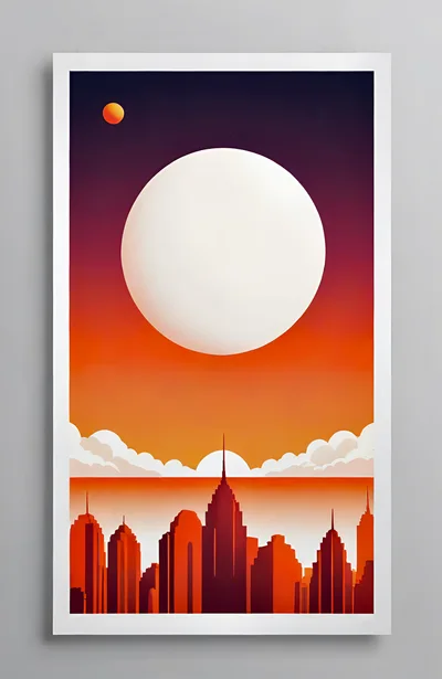 Minimalist Cityscape Silhouette Under A Large Moon