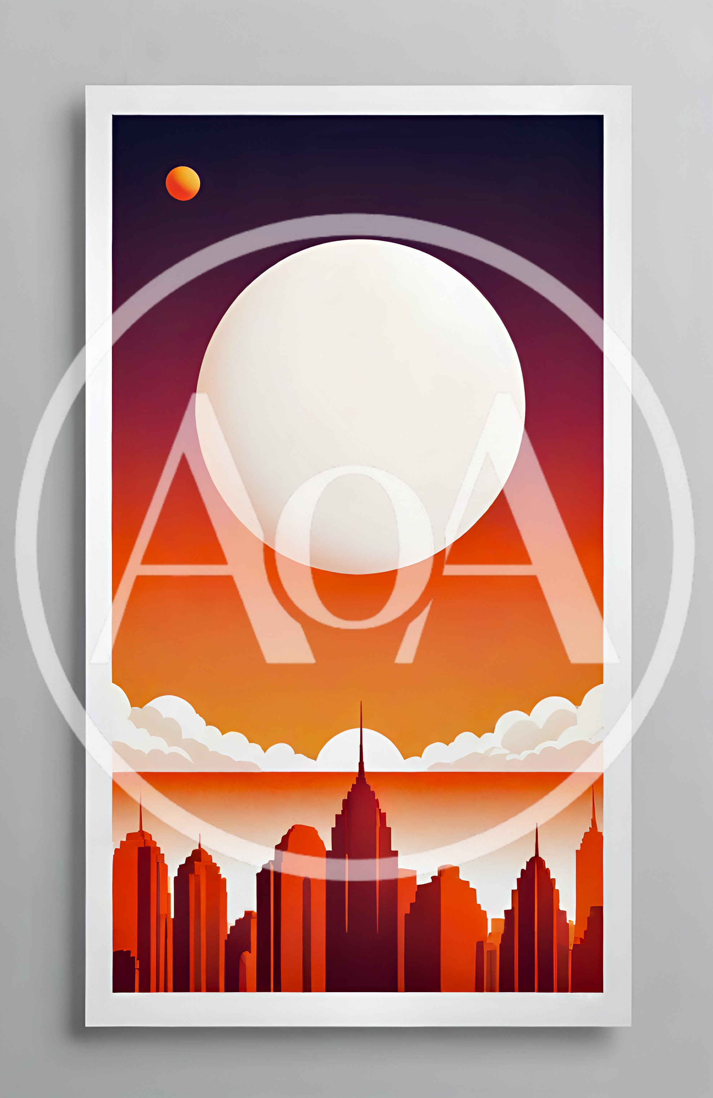 Minimalist Cityscape Silhouette Under A Large Moon