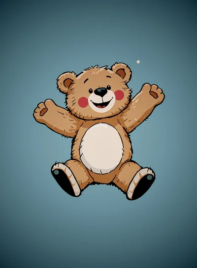 Cute Cartoon Teddy Bear Jumping With Joy