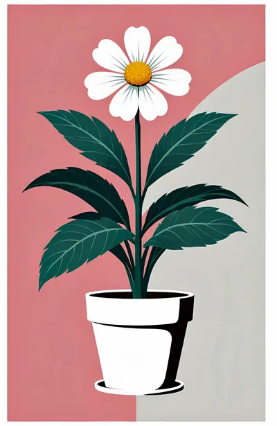 Minimalist Illustration Of A Potted Daisy Flower