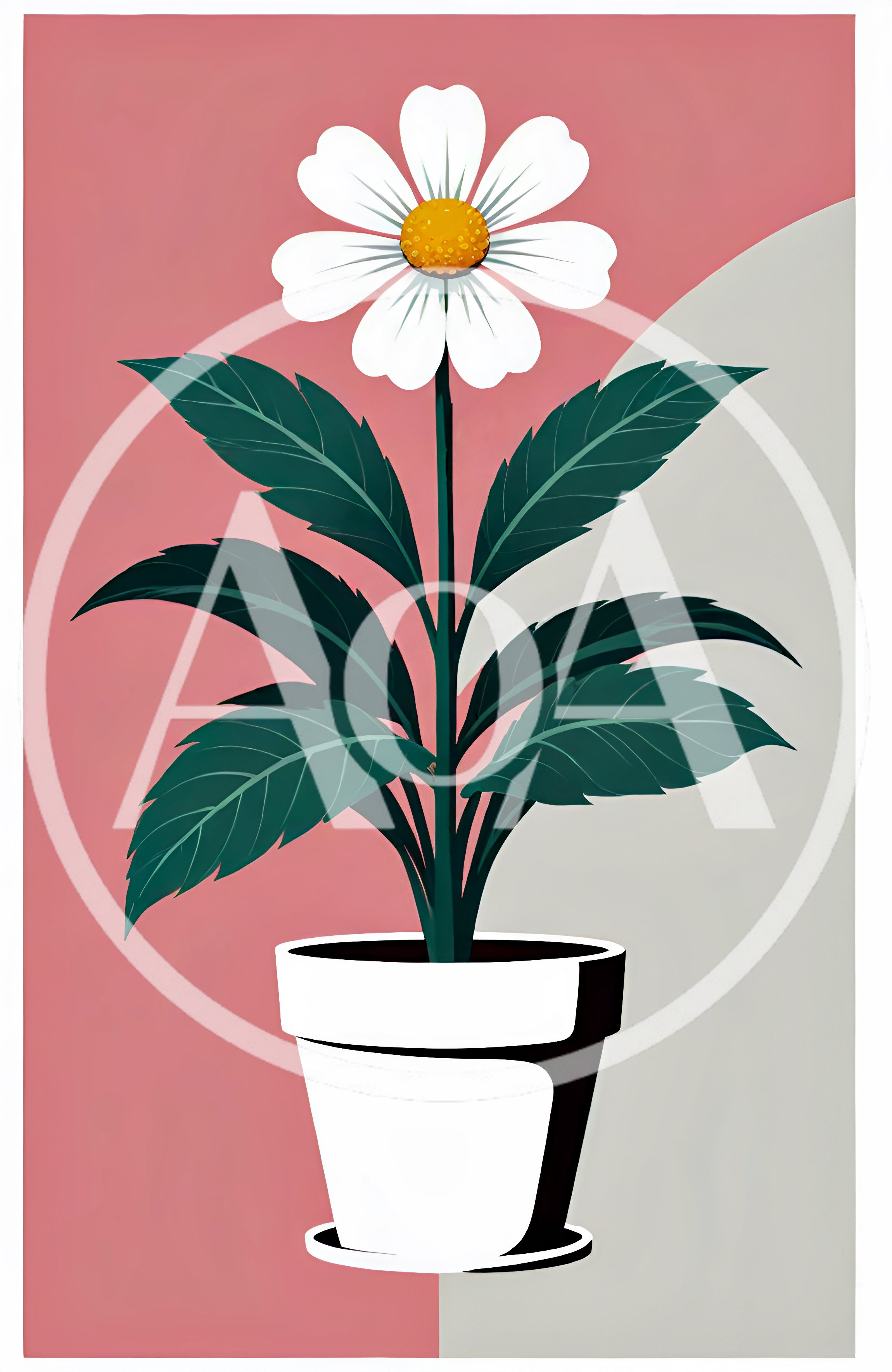 Minimalist Illustration Of A Potted Daisy Flower