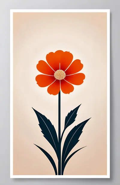 Minimalist Orange Flower Illustration On Beige Background