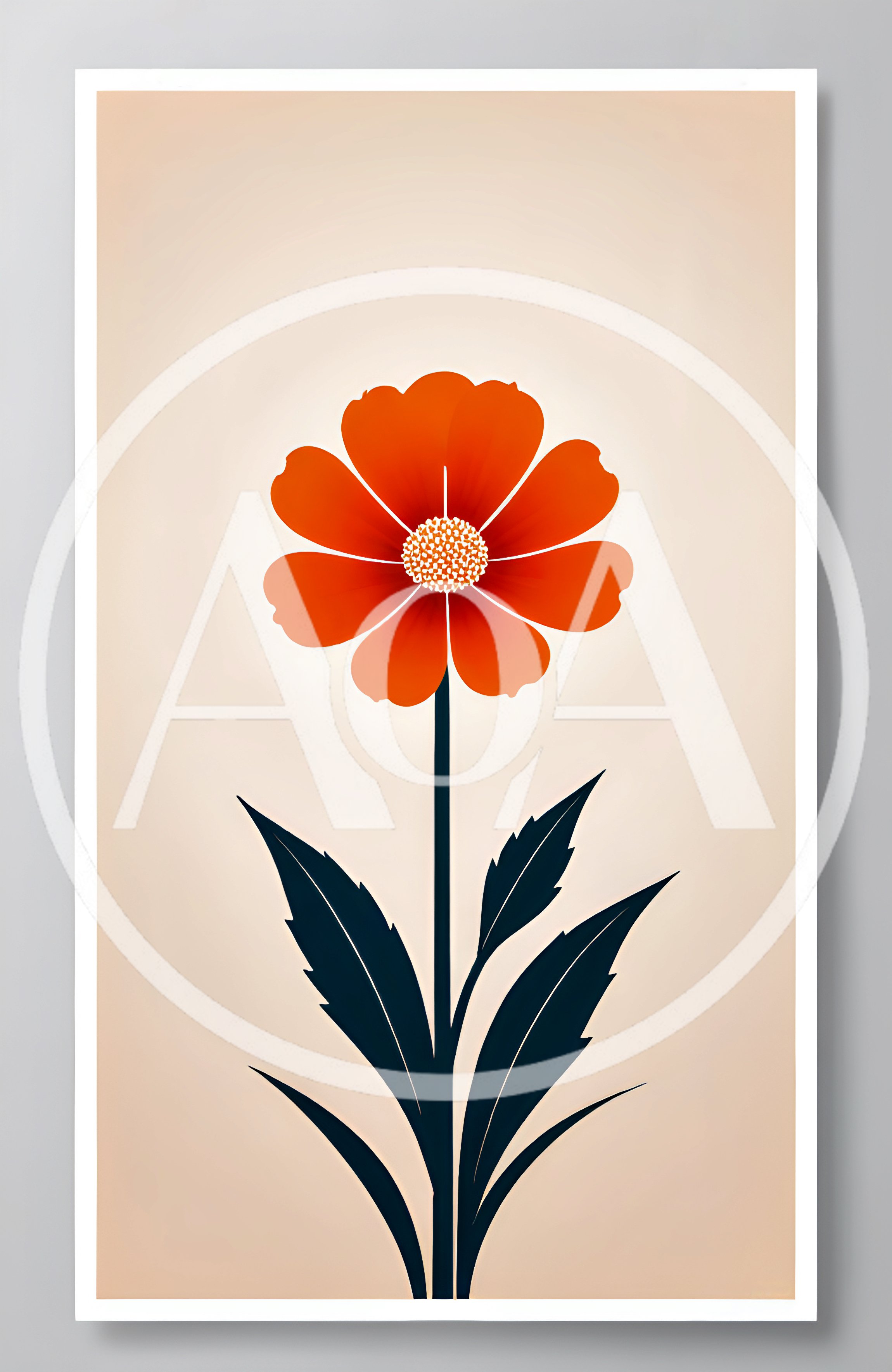 Minimalist Orange Flower Illustration On Beige Background