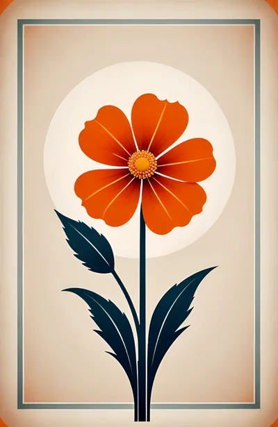 Minimalist Orange Flower Illustration With Dark Leaves