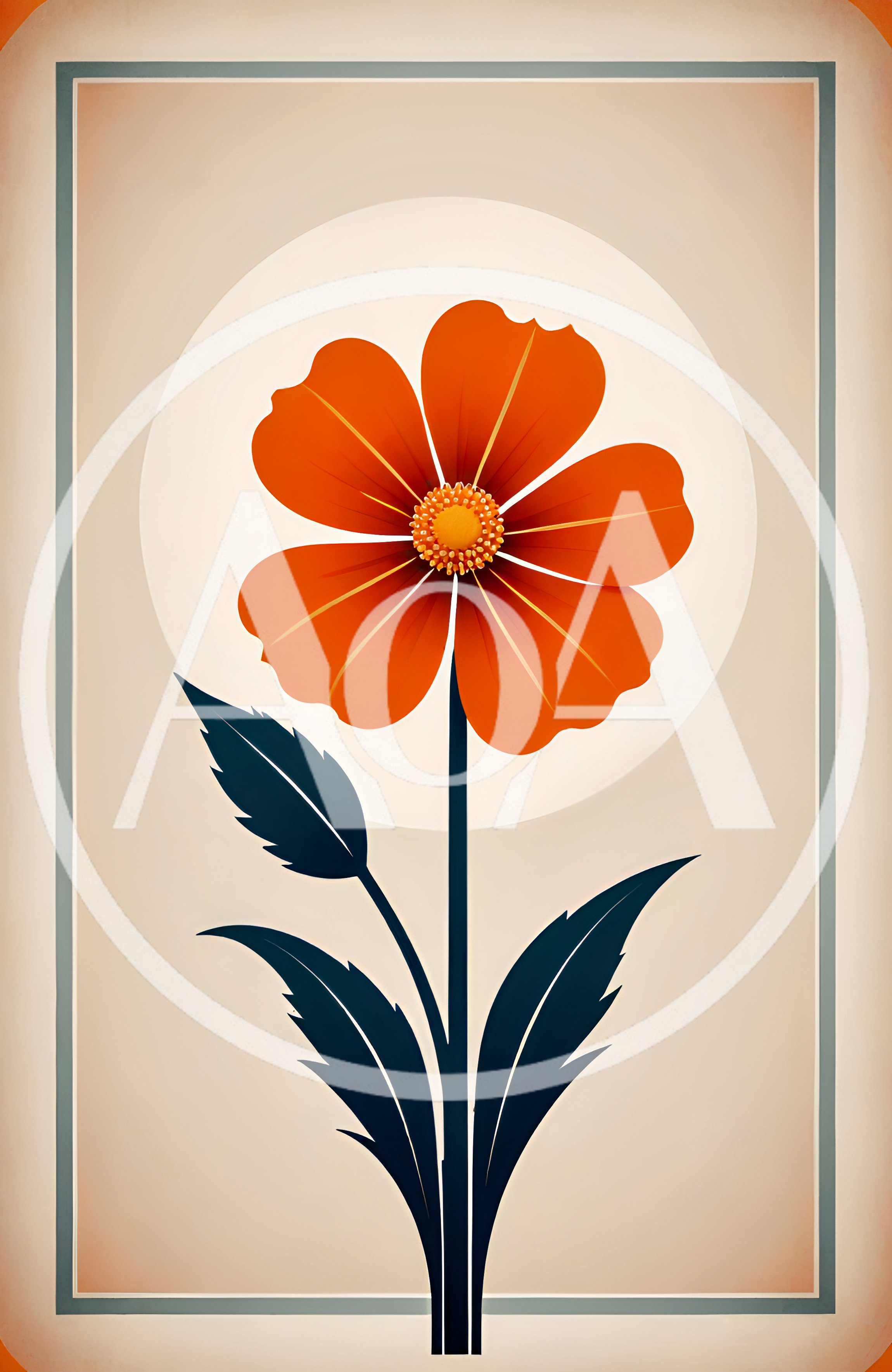 Minimalist Orange Flower Illustration With Dark Leaves