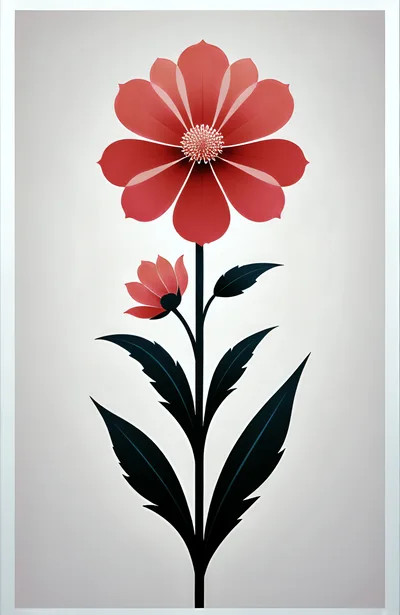 Minimalist Illustration Of A Red Flower