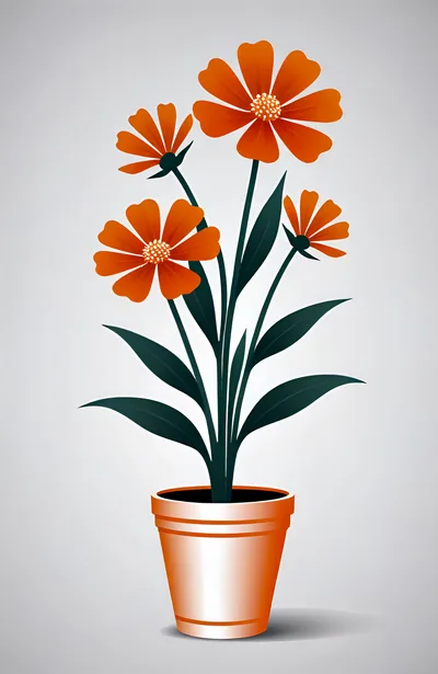 Orange Cosmos Flowers In A Ceramic Pot