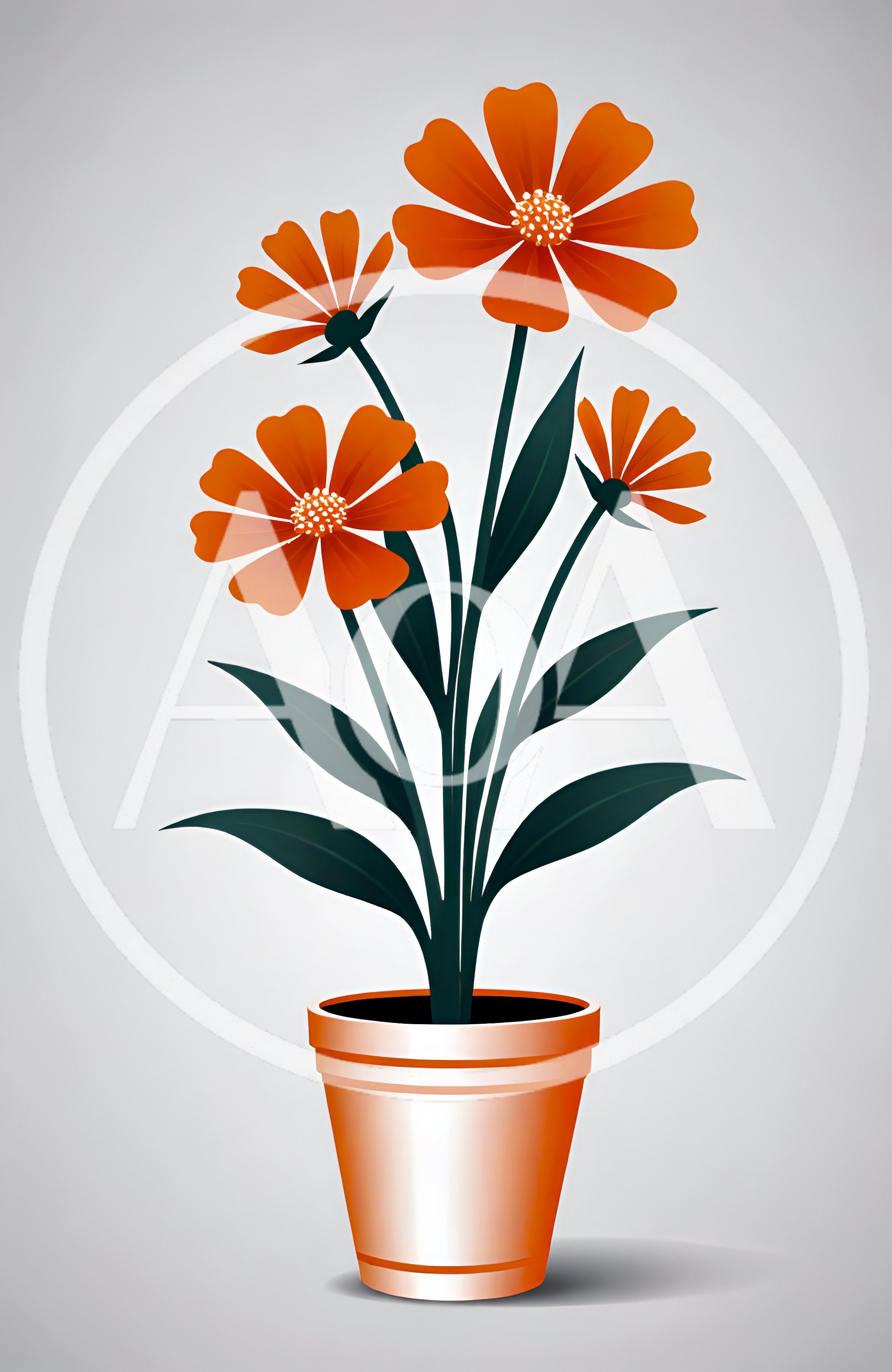 Orange Cosmos Flowers In A Ceramic Pot