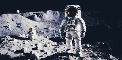 Two Astronauts Exploring The Lunar Surface Of The Moon