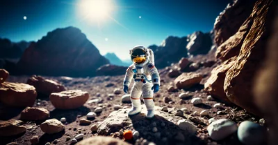 Astronaut Standing On A Rocky Alien Planet Surface