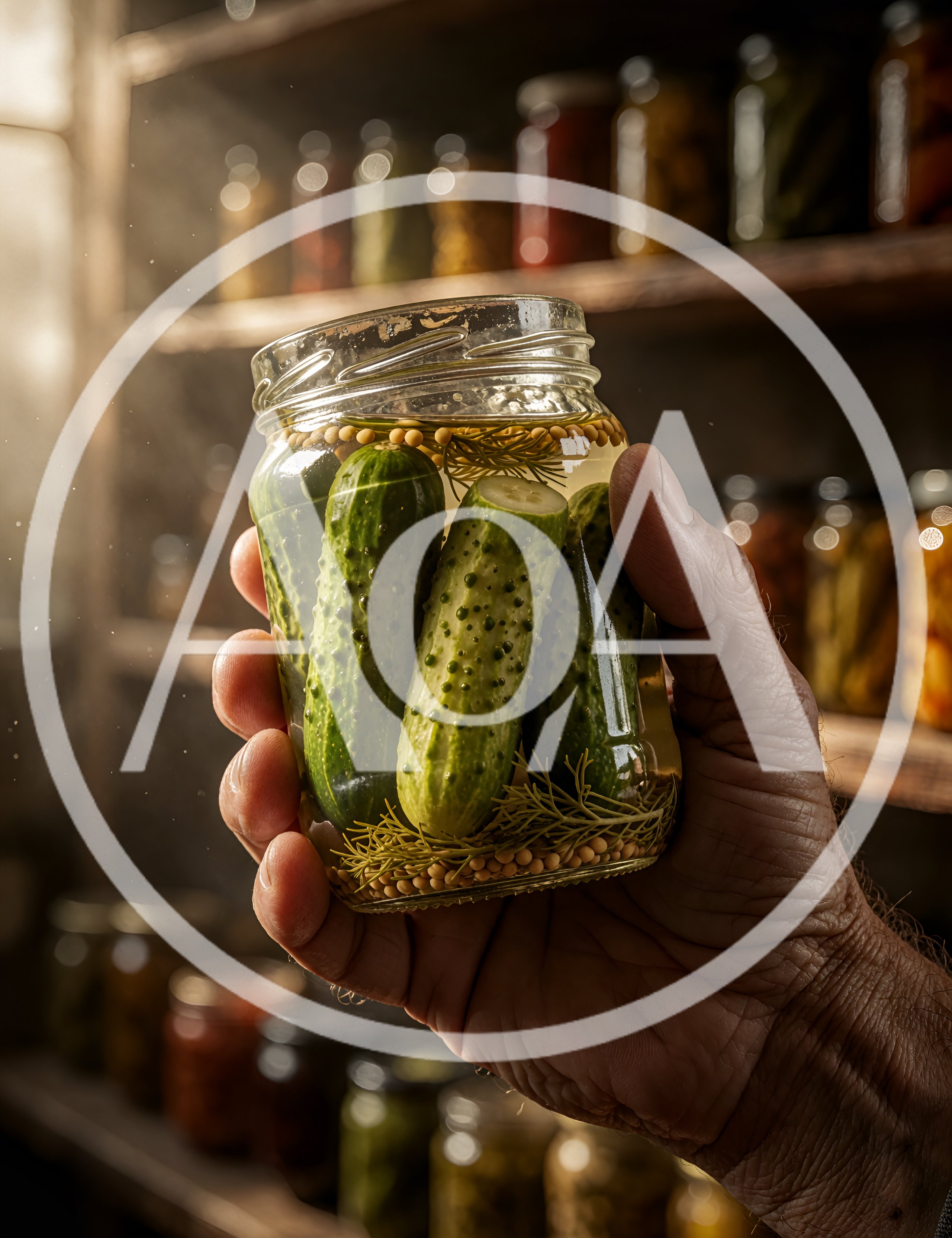 Hand Holding A Jar Of Homemade Pickles