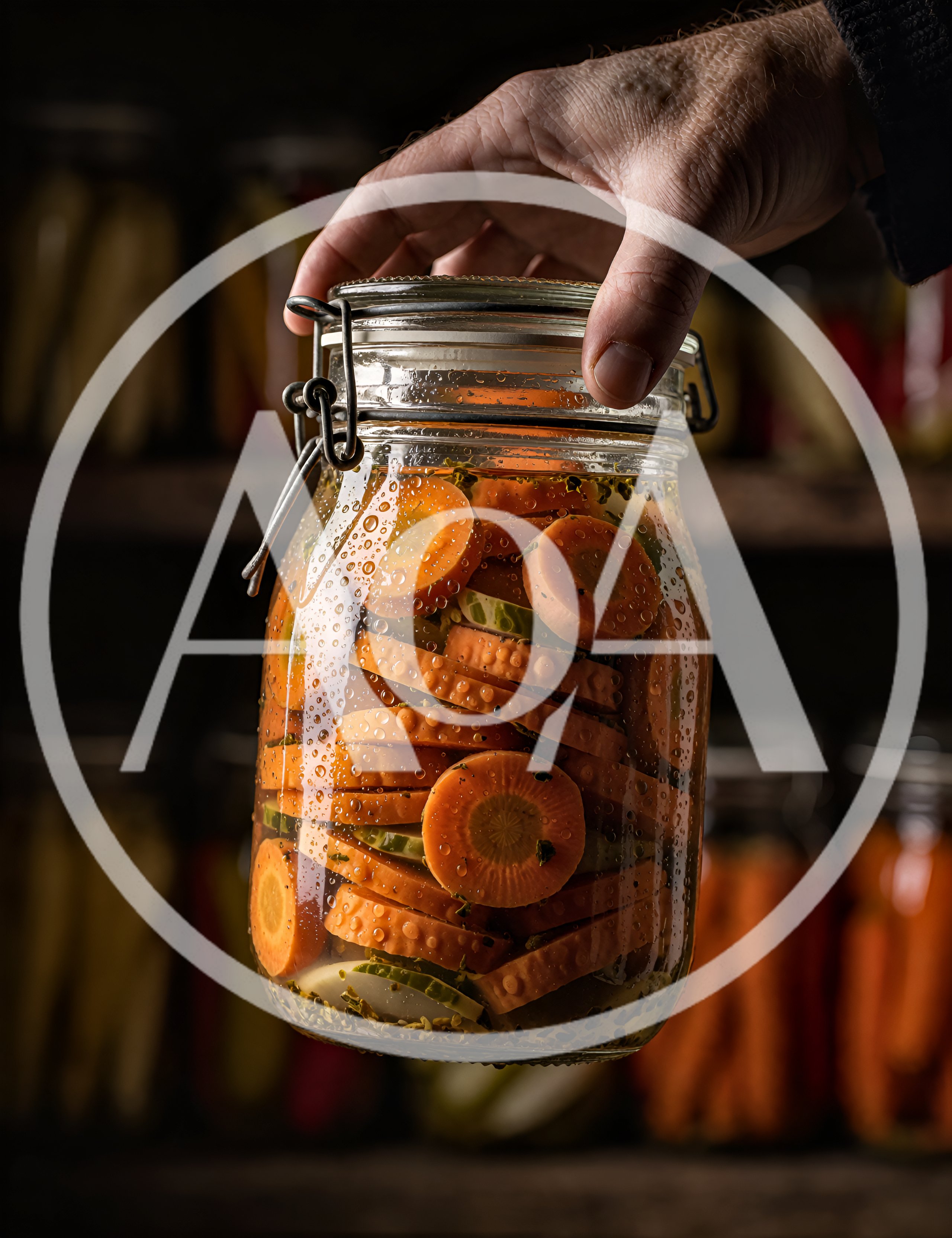 Hand Holding A Jar Of Pickled Sliced Carrots