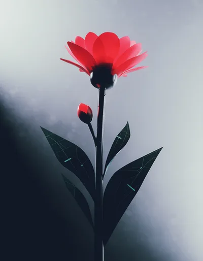 Futuristic Robotic Flower With Glowing Digital Circuitry