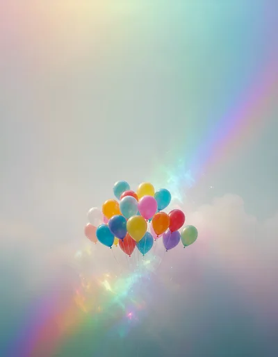 Colorful Balloons Floating In A Dreamy Rainbow Sky
