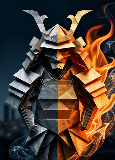 Origami Samurai Armor With Dual Silver And Gold Finish