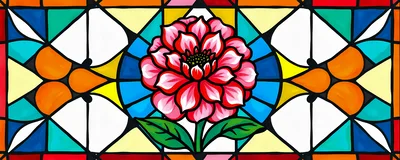 Stained Glass Window Featuring A Vibrant Pink Flower