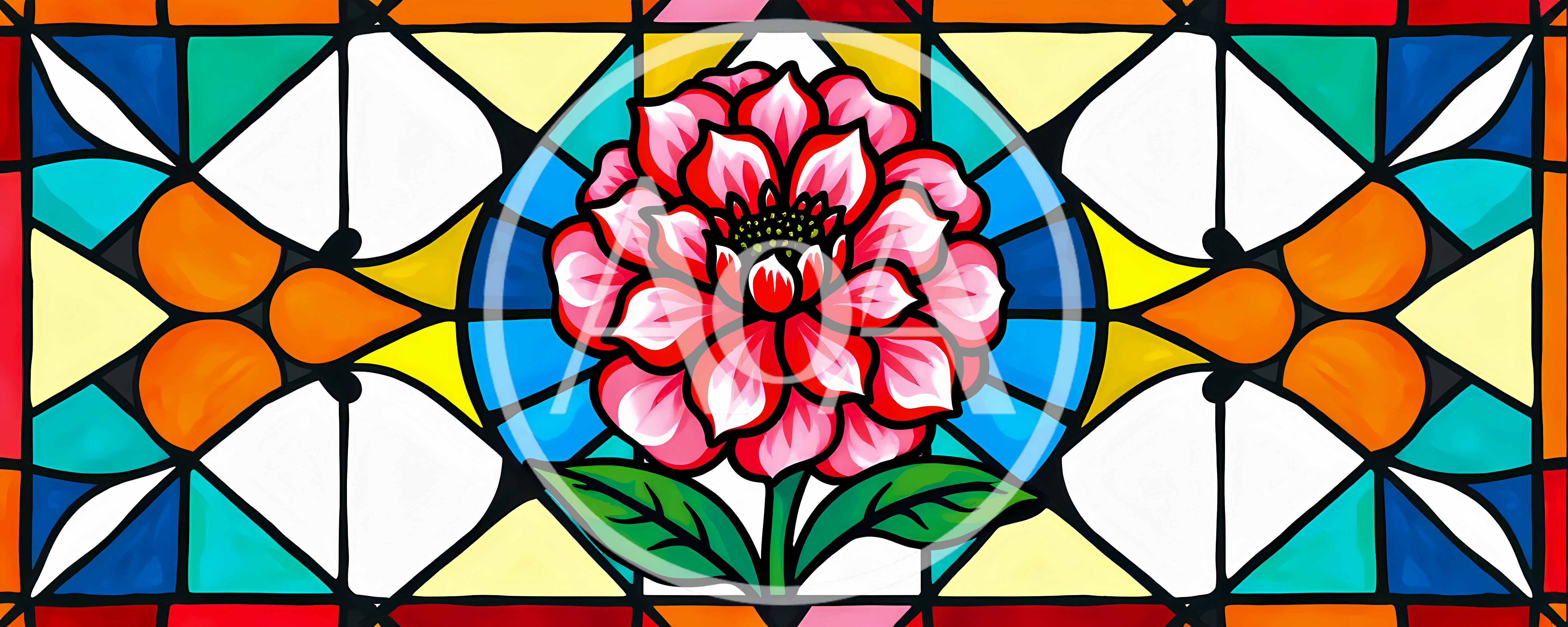 Stained Glass Window Featuring A Vibrant Pink Flower