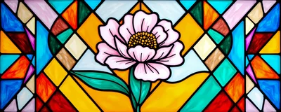 Stained Glass Window Featuring A Pink Peony Flower