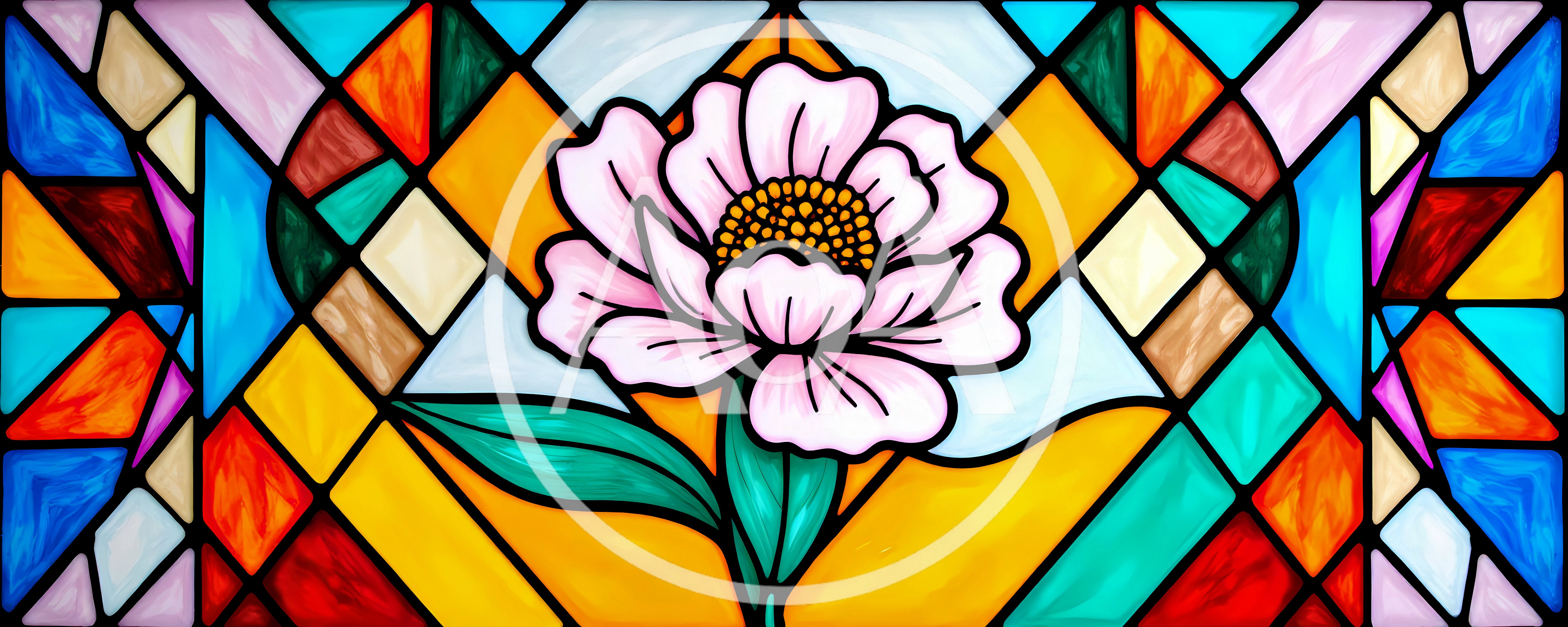 Stained Glass Window Featuring A Pink Peony Flower