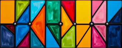Abstract Stained Glass Window With Geometric Colorful Panels
