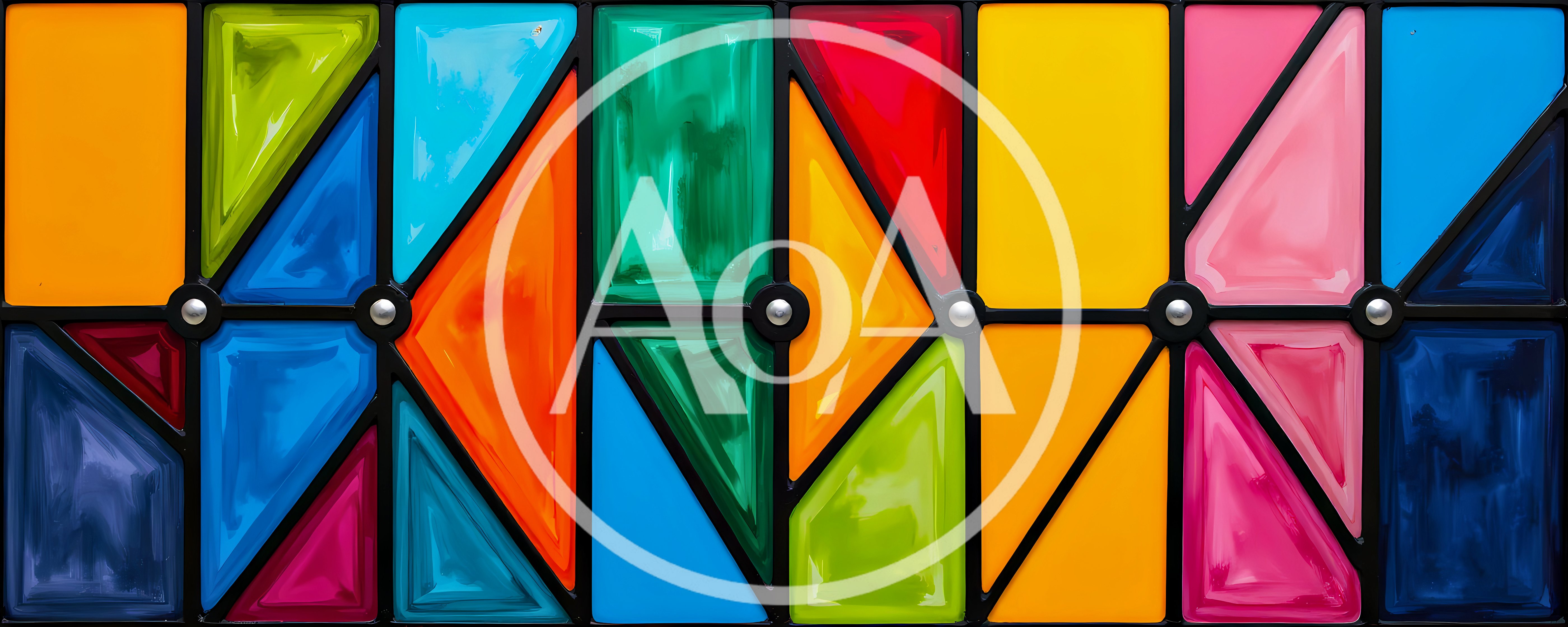 Abstract Stained Glass Window With Geometric Colorful Panels