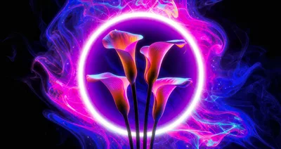 Neon Calla Lilies Inside Glowing Circular Portal