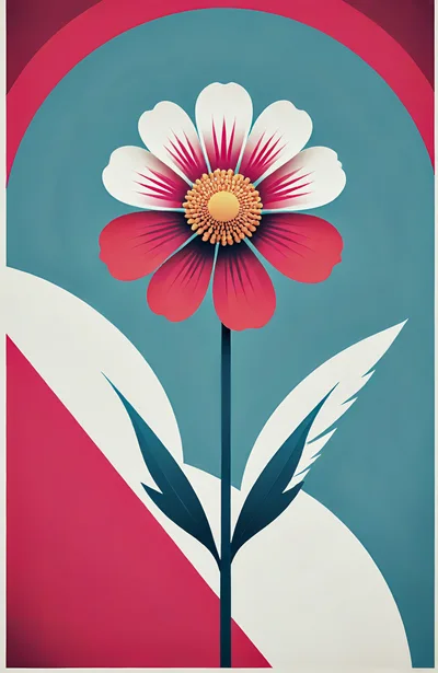 Stylized Minimalist Flower Illustration With Geometric Background