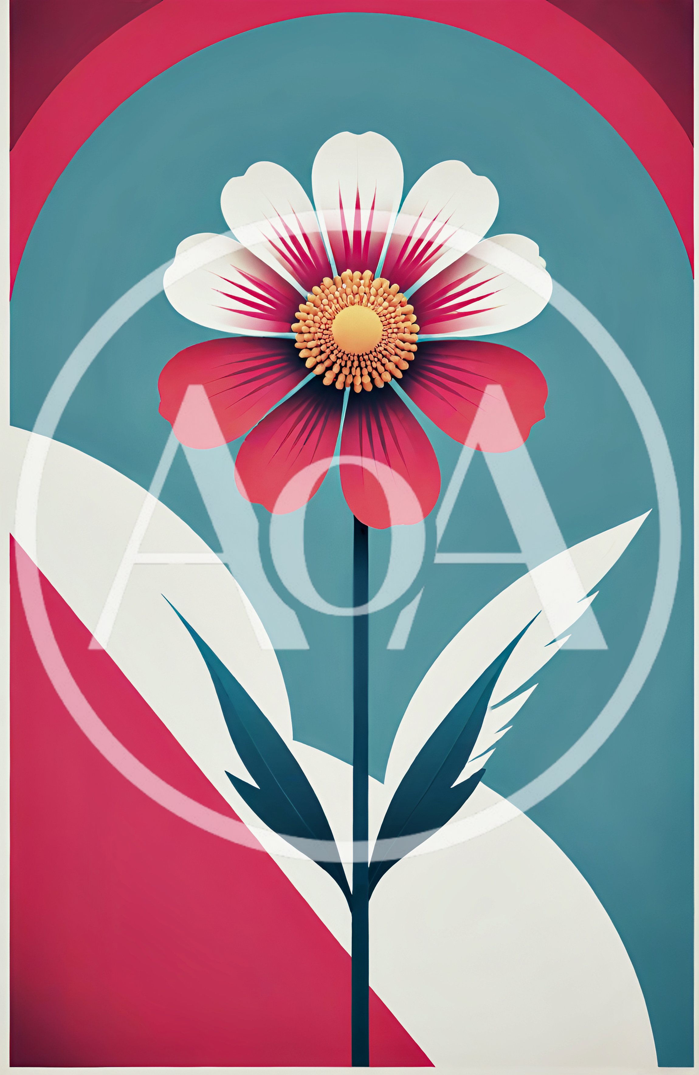 Stylized Minimalist Flower Illustration With Geometric Background