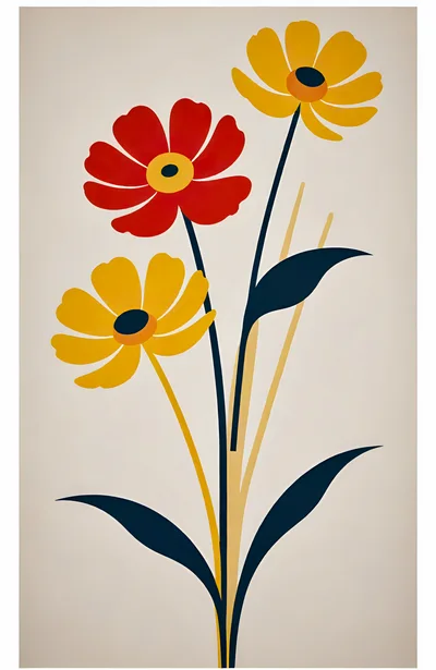 Minimalist Floral Illustration With Retro Color Palette
