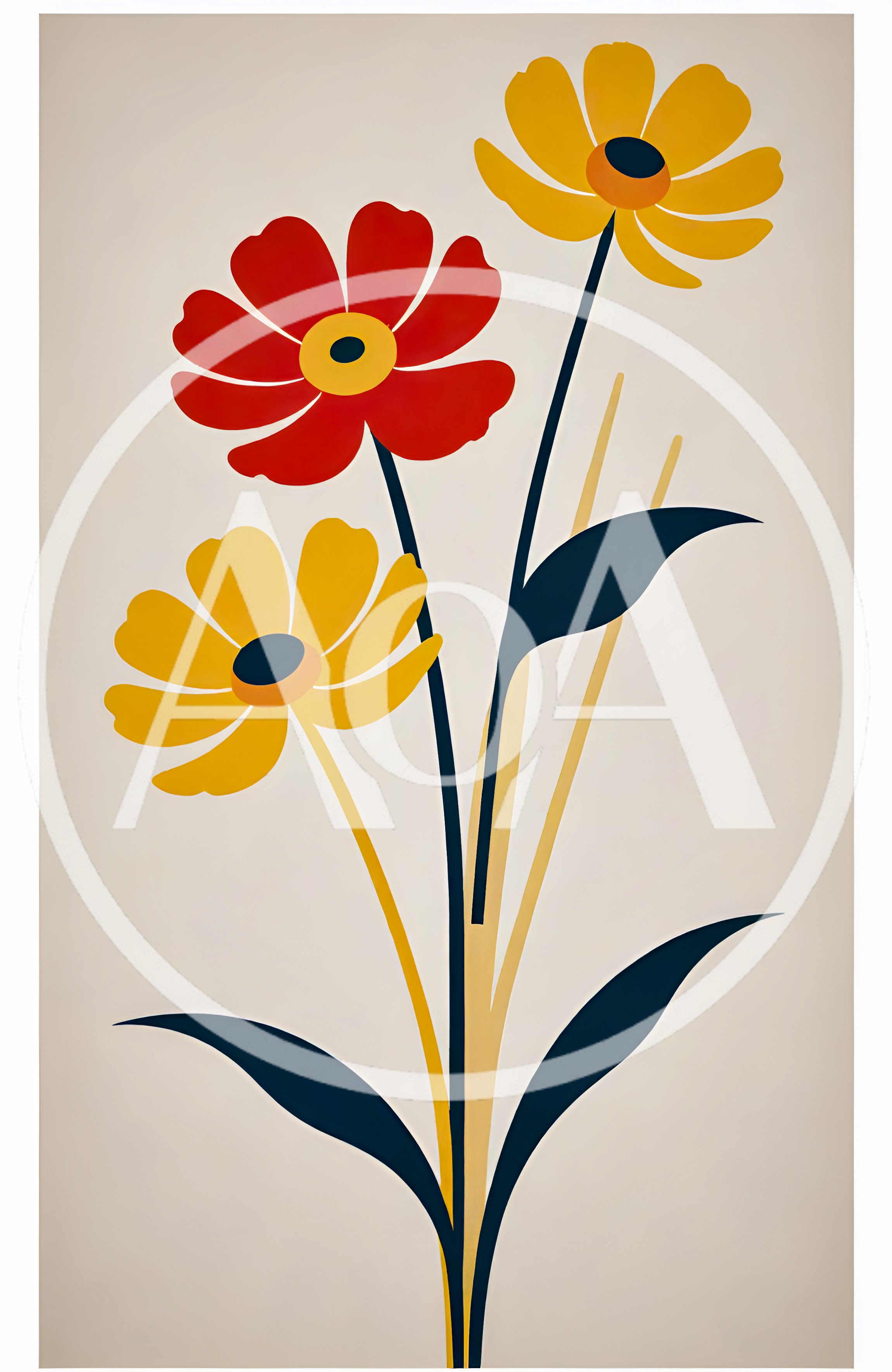 Minimalist Floral Illustration With Retro Color Palette