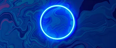 Glowing Neon Blue Circle On Abstract Liquid Background