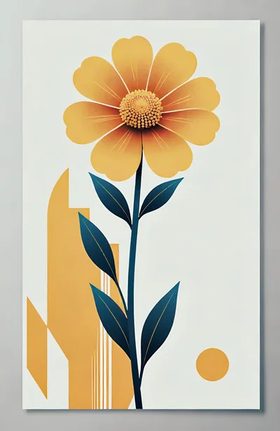 Minimalist Yellow Flower Illustration With Geometric Shapes