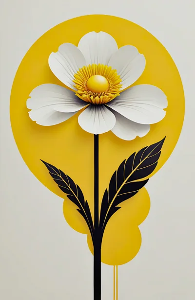 Minimalist Stylized Flower Illustration With Yellow Circle Background